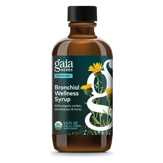 The Gaia Herbs Bronchial Wellness Syrup amber bottle, 5.4 fl oz